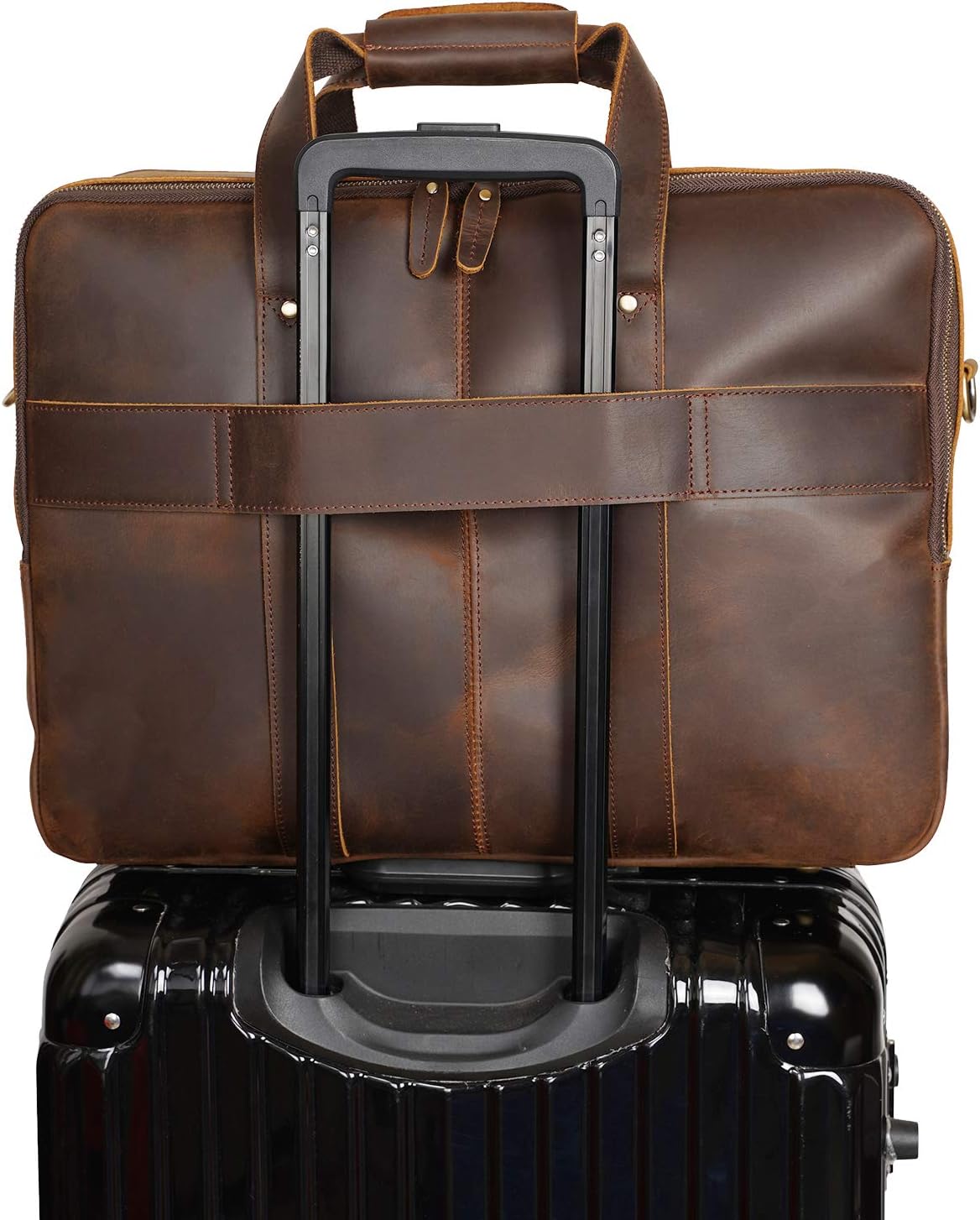 Polare X-Large 18' Full Grain Leather Briefcase For Men Business Travel Case Messenger Bag Fits 17.3' Laptop