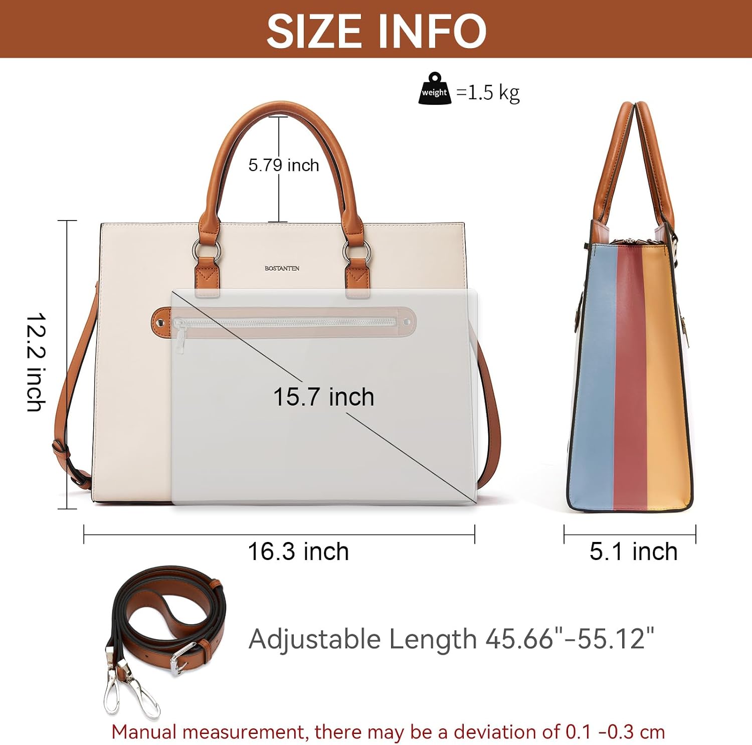 BOSTANTEN Leather Laptop Briefcase for Women Shoulder Bag 15.6 Inch Business Computer Work Tote