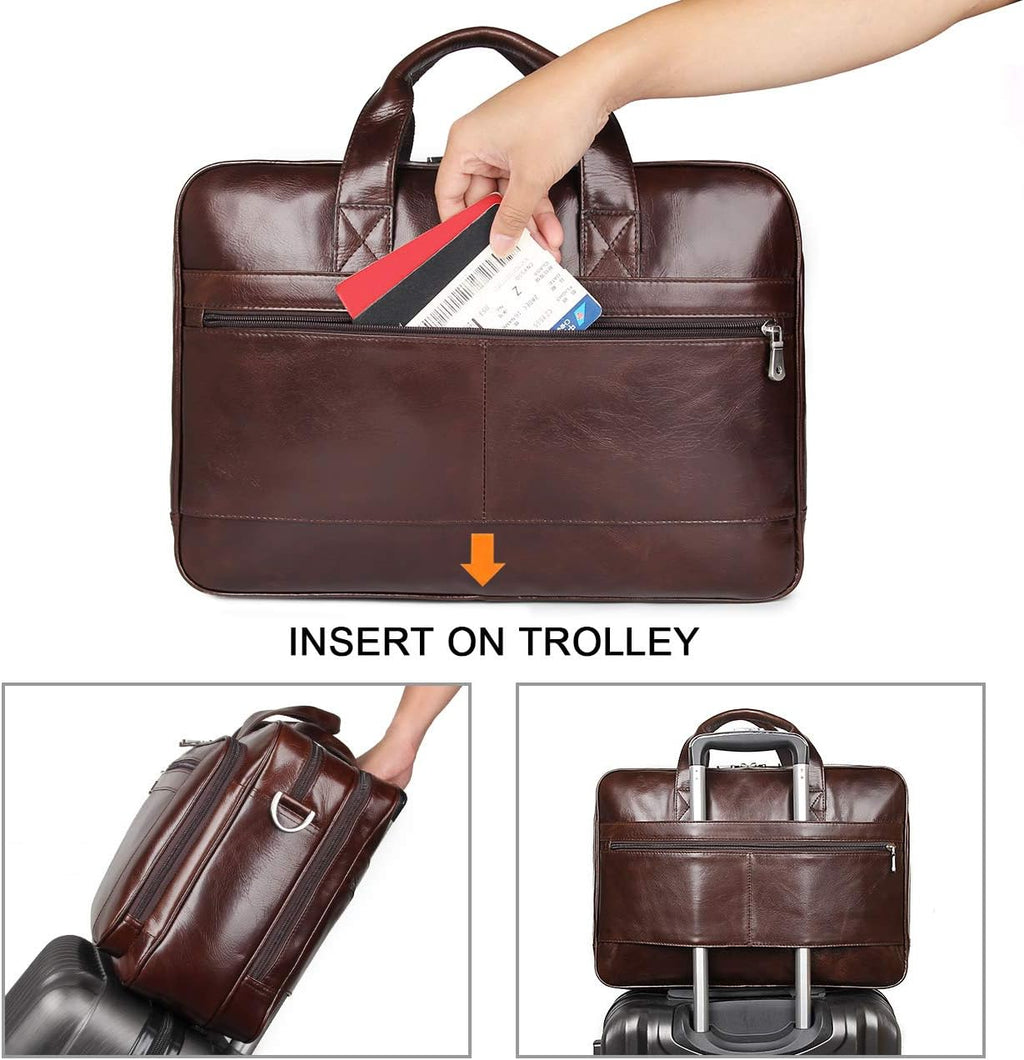 Augus Business Travel Briefcase Genuine Leather Duffel Bags for Men Laptop Bag fits 15.6 inches Laptop