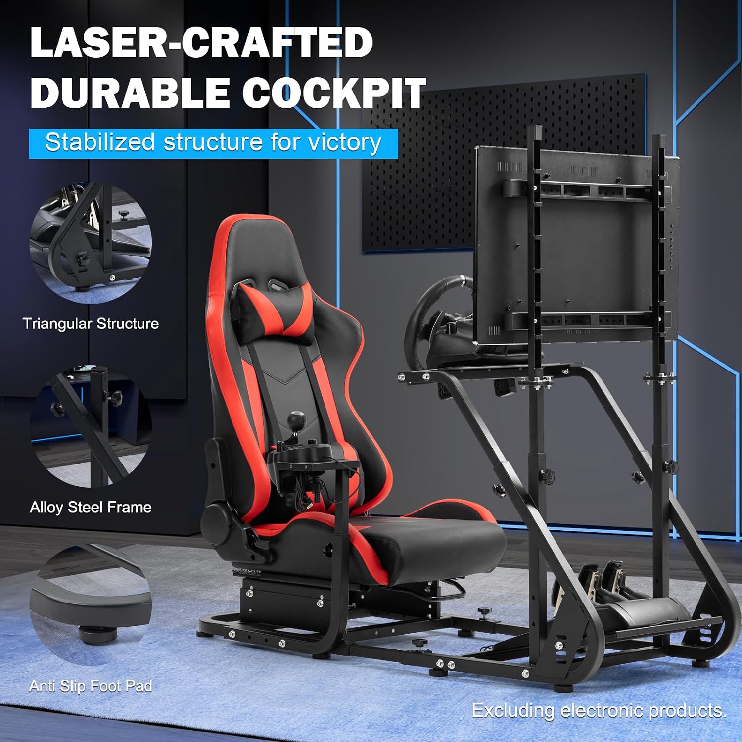 Anman G920 Game Racing Sim Simulator Cockpit with Monitor Stand Fit For Logitech G27 G29, for Thrustmaster T300RS TX T3PA TGT, for Fantec,with Red seat- TV Mount, Not Included Wheel Shifter Pedal