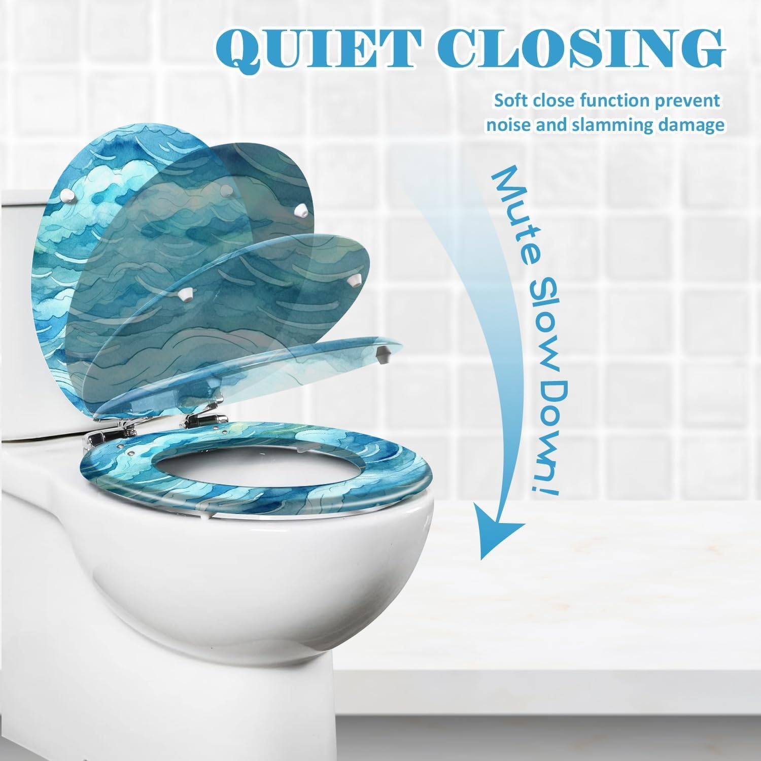Round Toilet Seat Seamless gold silver pattern Tropical leaves Exotic fan palm human Resin Toilet Seat Slow Quiet Close with Quick-Release Hinges Toilet Seat with Cover Easy to Clean Install