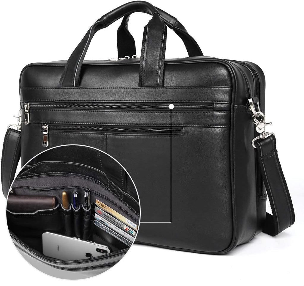 Augus Business Travel Briefcase Genuine Leather Duffel Bags for Men Laptop Bag fits 15.6 inches Laptop