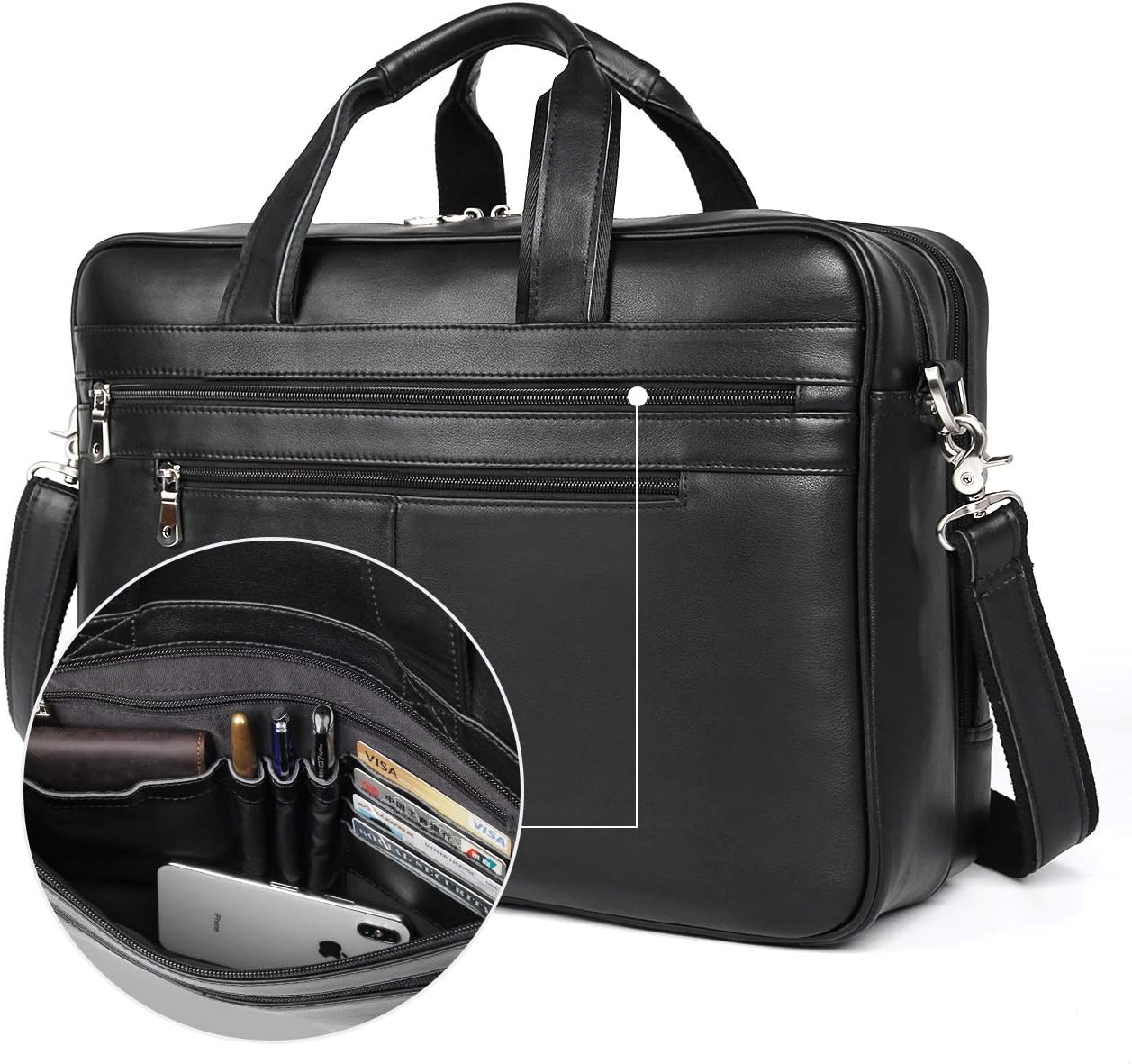 Augus Business Travel Briefcase Genuine Leather Duffel Bags for Men Laptop Bag fits 15.6 inches Laptop