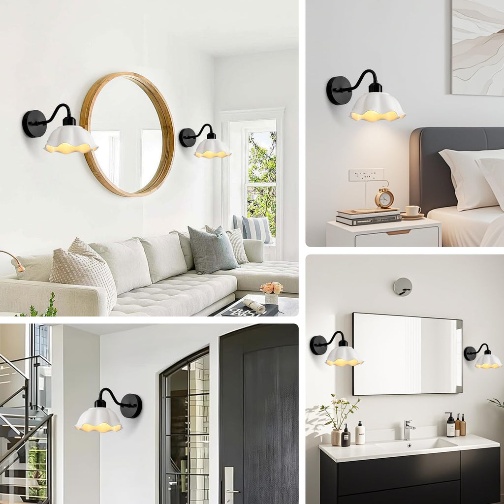 Black Bathroom Wall Sconces Set of 2 Modern White Milk Glass Wall Light Fixtures Farmhouse Living Room Wall Mounted Lights Vintage Bedroom Hardwired Vanity Wall Lamps Set of Two MWL02-2BK