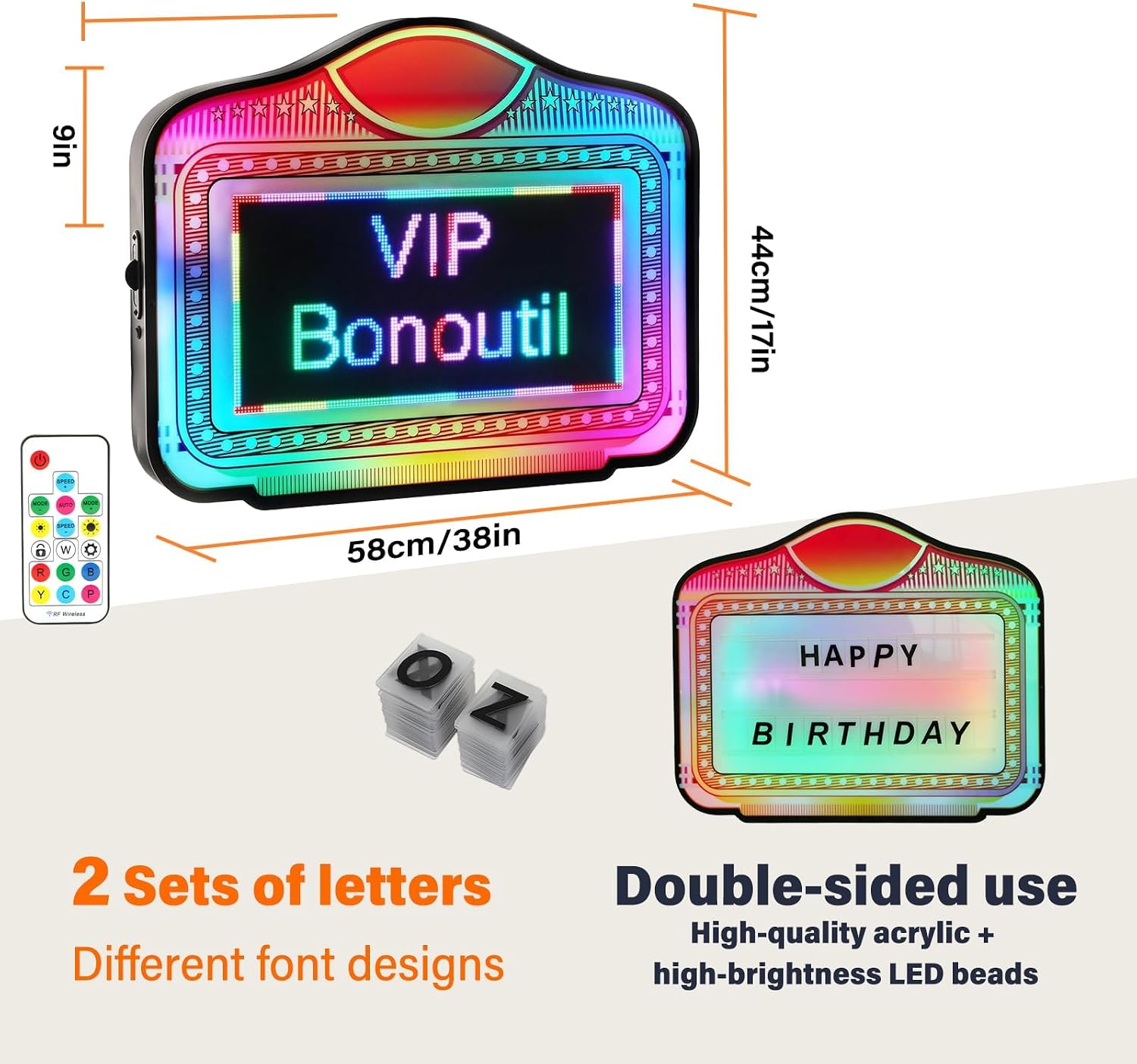 Double Sided LED Bottle Service Sign ，VIP Alphabet Bottle Monitor with 2 Sets of Letters, App Programmable Acrylic Handheld Light Box, RGB Color Changing & Scrolling Message, Dual-Side Visible for Bars, Clubs, Parties.