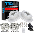 TRQ Performance Rear Brake Pad and Rotor Set Ceramic Coated Drilled Slotted Rotors Calipers Compatible with 2010-2013 Kia Soul