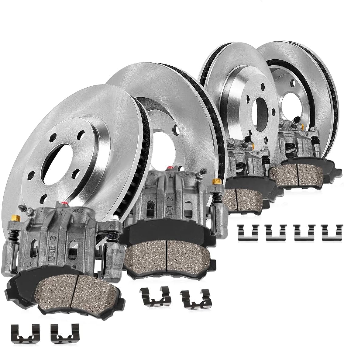 Callahan Brake Parts Front and Rear Brake Kit For Jeep Liberty 2003-07 - Disc Rotors with Ceramic Brake Pads + OE Calipers, EBYK027586
