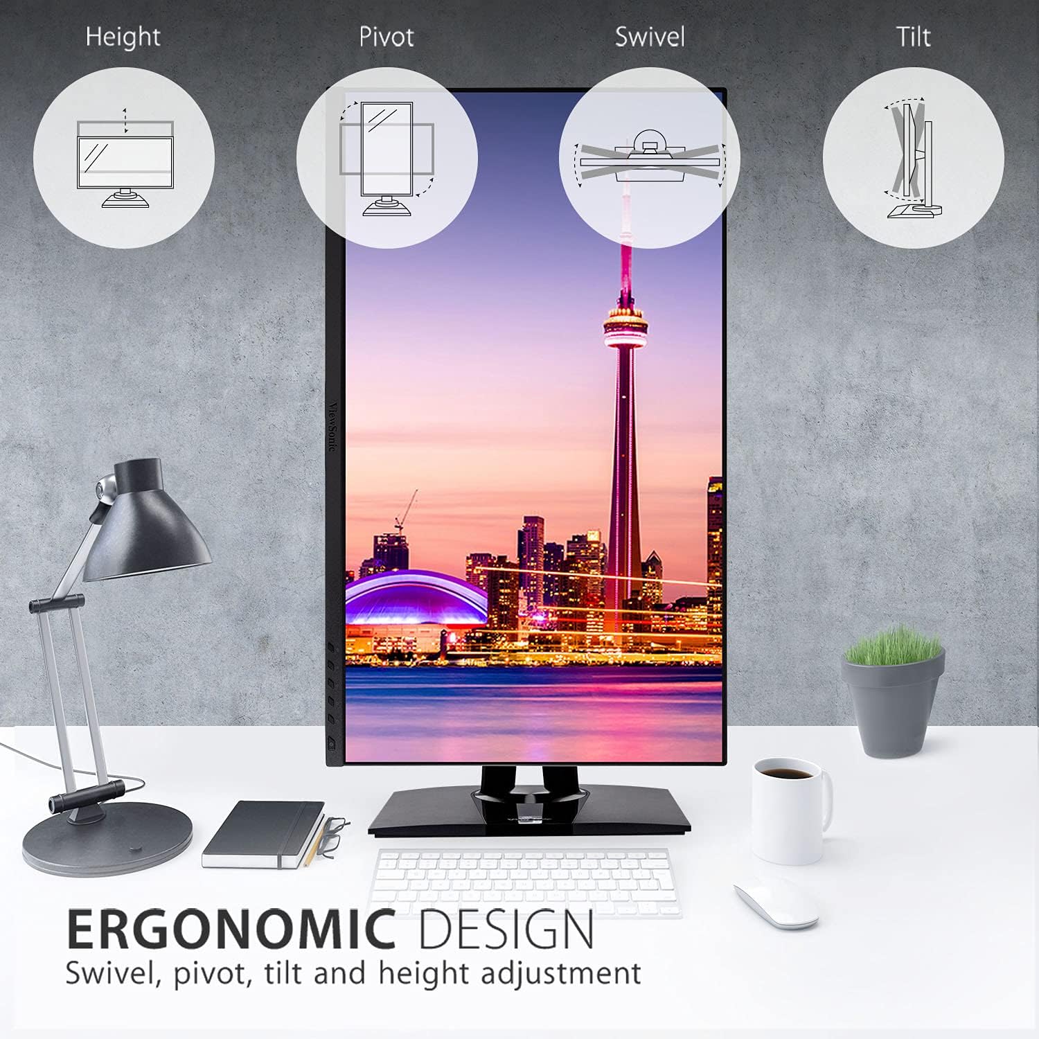 ViewSonic VP2756-2K 27 Inch IPS 1440p Ergonomic Monitor with Ultra-Thin Bezels, Color Accuracy, Pantone Validated, 60W USB C