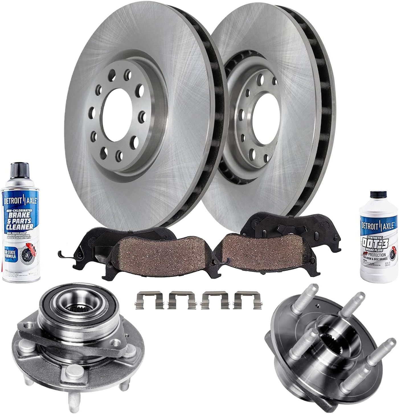 Detroit Axle - Front Brake Kit for Buick LaCrosse Regal Sportback TourX Chevrolet Malibu, Disc Brake Rotors Ceramic Brake Pads w/Hardware Wheel Bearing Hubs Replacement