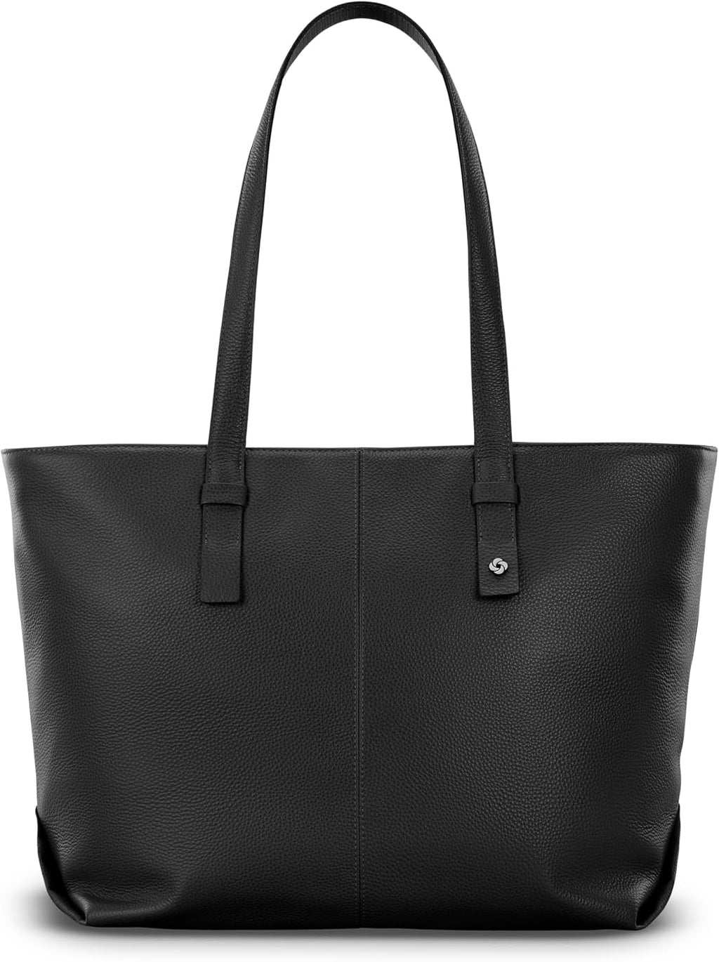 Samsonite Mobile Solutions 2 Leather Tote, Stylish Women's Laptop and Work Bag with StackIt Strap, Padded Laptop Sleeve, Interior Organizer & Protective Feet, Soft Pebbled Leather - Black
