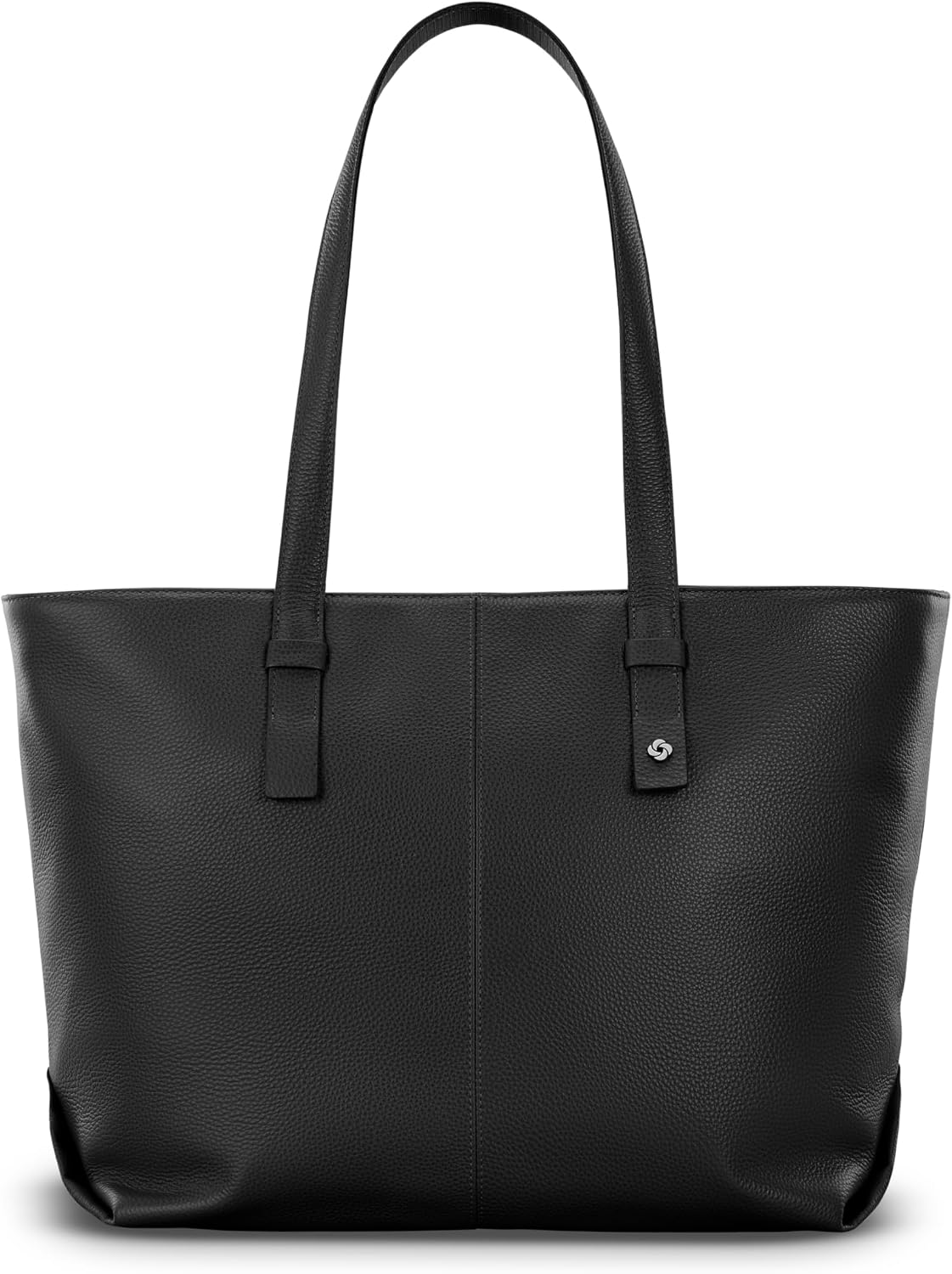 Samsonite Mobile Solutions 2 Leather Tote, Stylish Women's Laptop and Work Bag with StackIt Strap, Padded Laptop Sleeve, Interior Organizer & Protective Feet, Soft Pebbled Leather - Black