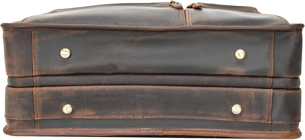 Polare 17'' Full Grain Leather Briefcase Laptop Attache Case Messenger Bag For Men Fits 15.6'' Laptop