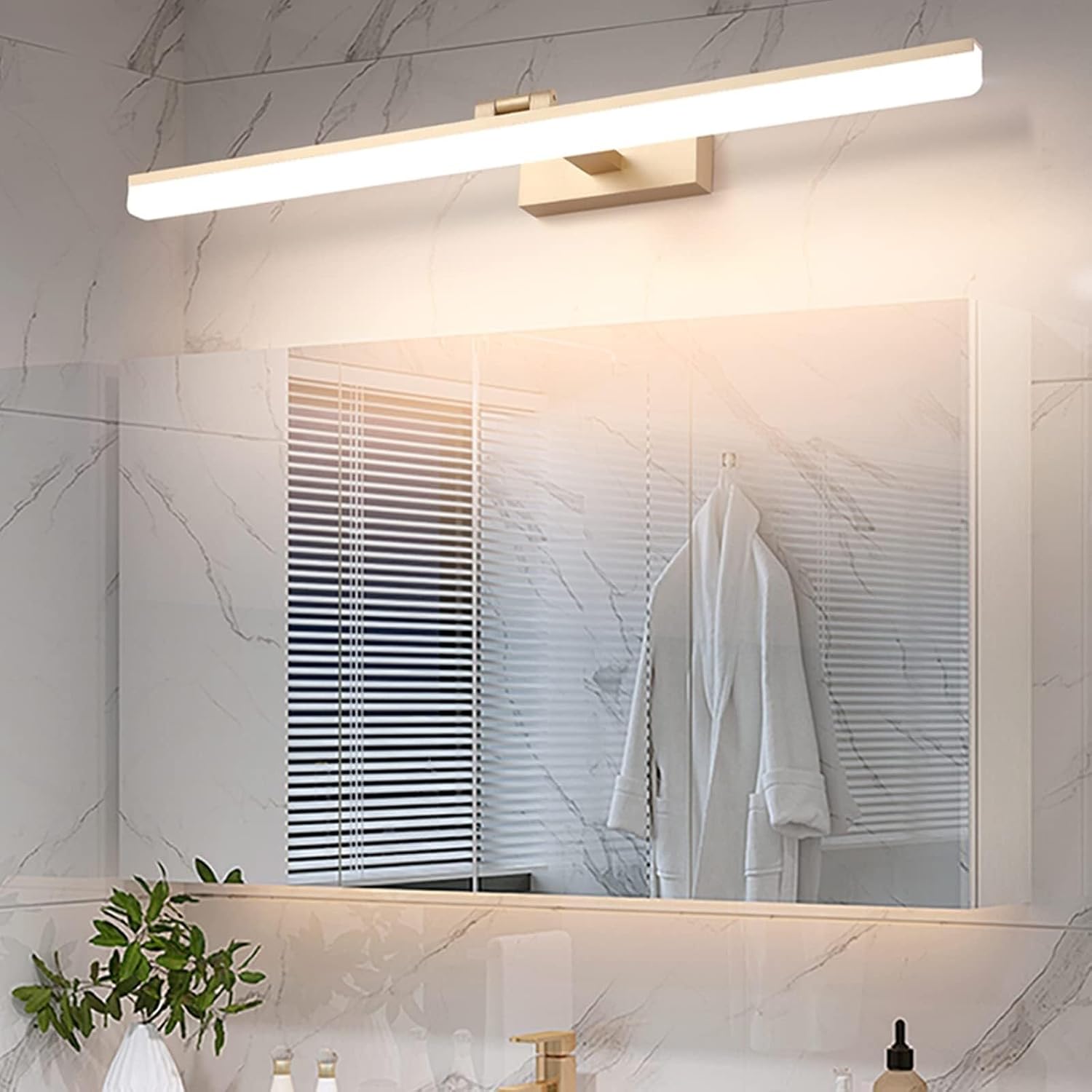 Modern 12W LED Vanity Light, 20Inch Wall Mounted Mirror Vanity Lighting Adjustable Wall Lights Fixtures for Bathroom Cupboard,Silver,Warm White(Gold,Cool White)