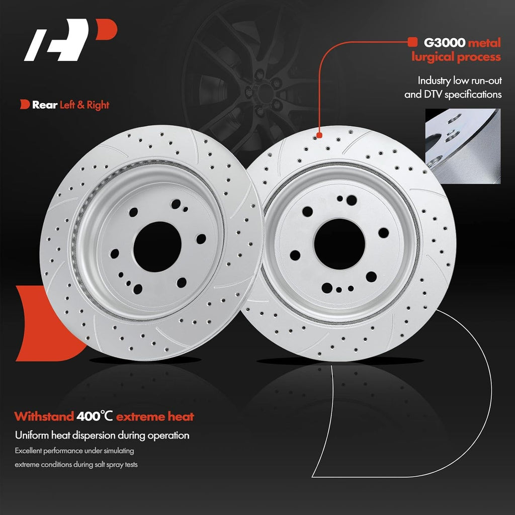 A-Premium Front and Rear Drilled and Slotted Disc Brake Rotors + Ceramic Pads Kit Compatible with Select Chevy, GMC & Cadillac Models - Silverado 1500, Tahoe, Sierra 1500, Yukon, Escalade, 12-PC Set