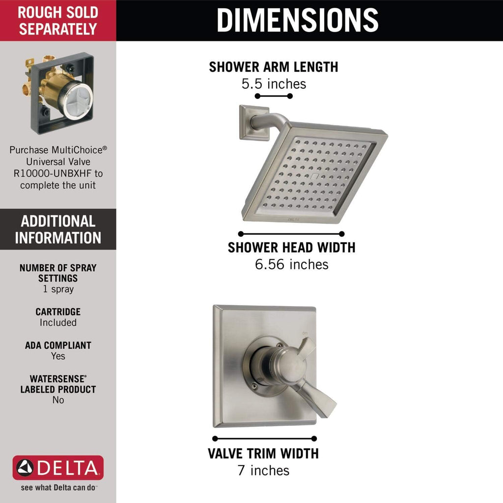 Delta Faucet Dryden 17 Series Dual-Function Shower Trim Kit with Single-Spray Touch-Clean Shower Head, Stainless, 2.0 GPM Water Flow, T17251-SS-WE (Valve Not Included)