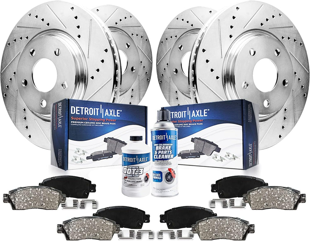 Detroit Axle - Brake Kit for 21-23 Buick Envision 20-23 Cadillac XT4 12.64' inch Front and 12.40' inch Rear Drilled and Slotted Disc Brake Rotors Ceramic Brakes Pads 2021 2022 2023 Replacement
