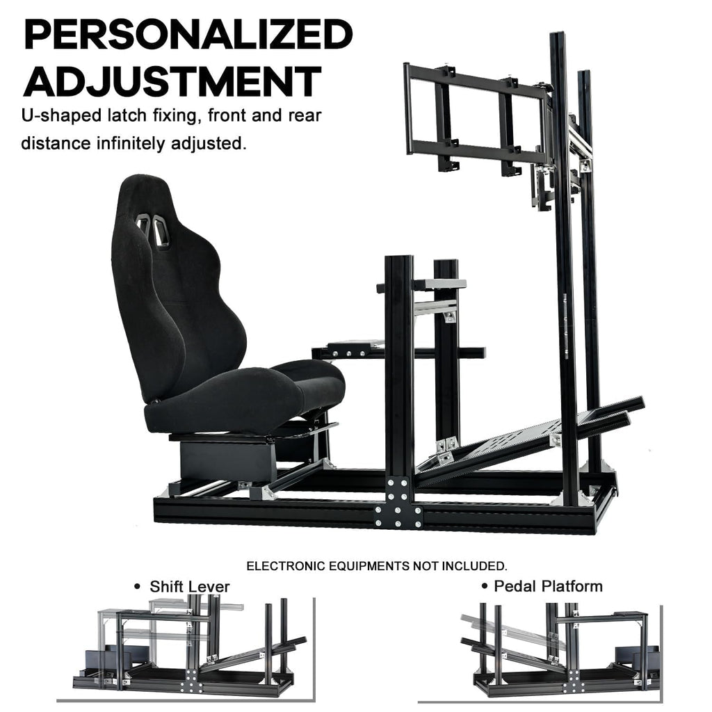 Anman Aluminum Profile Racing Simulator Cockpit with Triple Monitor Mount Black Seat, Fit for Logitech, for Thrustmaster, for Fanatec Direct Drive Steering Wheel,Multi Adjustable Universal cockpit