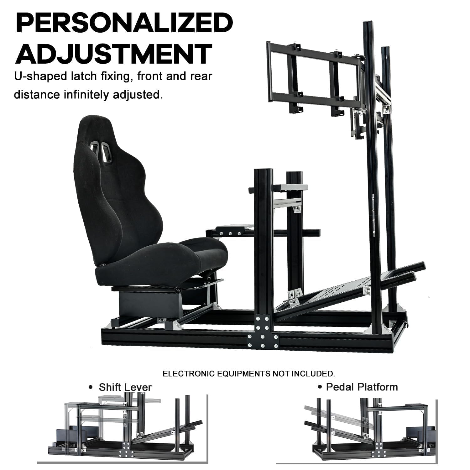 Anman Aluminum Profile Racing Simulator Cockpit with Triple Monitor Mount Black Seat, Fit for Logitech, for Thrustmaster, for Fanatec Direct Drive Steering Wheel,Multi Adjustable Universal cockpit