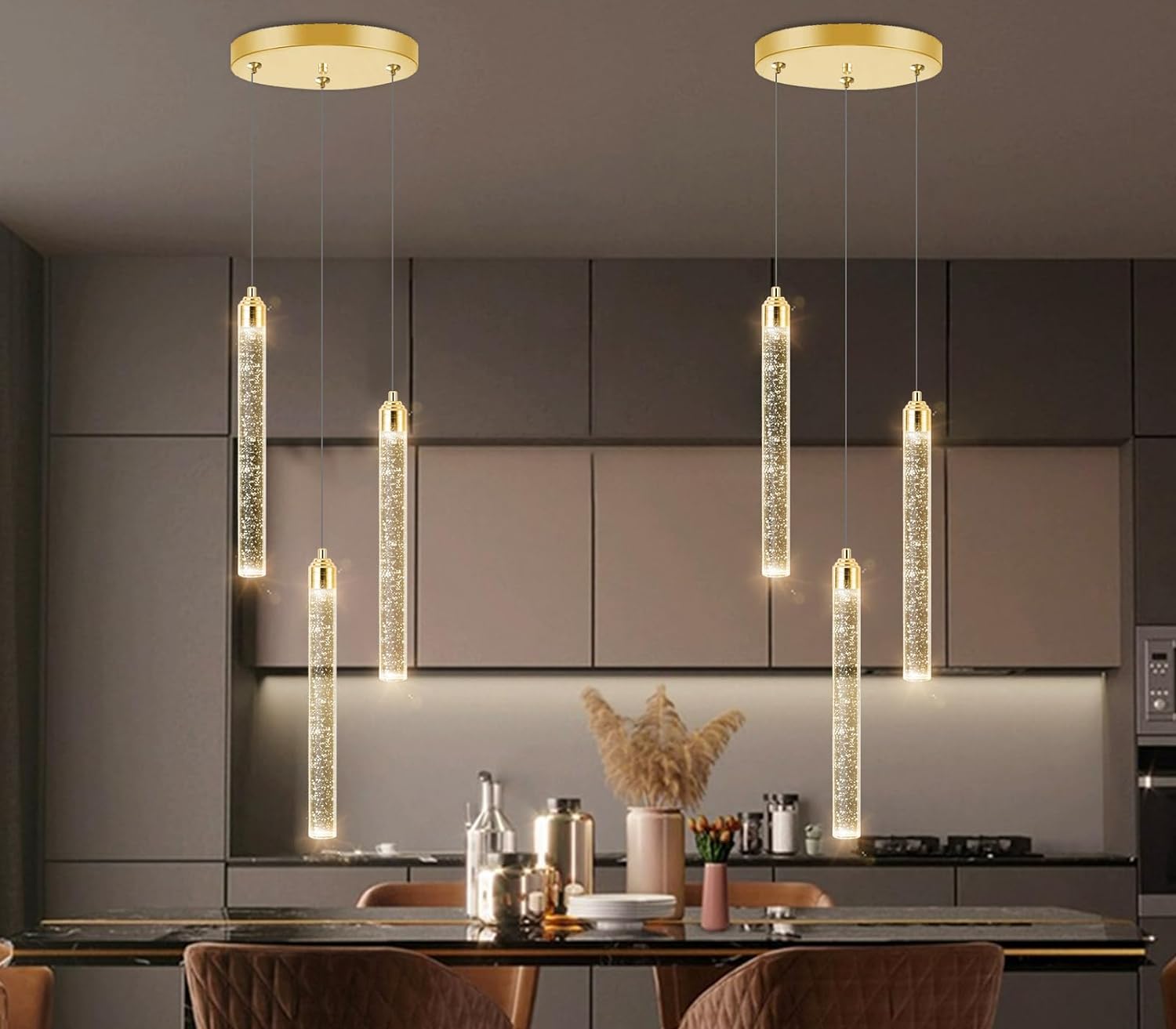 Pendant Lights Kitchen Island Mini Chandelier Gold Pendant Light Crystal Light fixtures Adjustable Hanging Ceiling Hanging Lights Bubble Mini Crystal Ceiling Light for Dining Room Bedroom 2700K 6000K