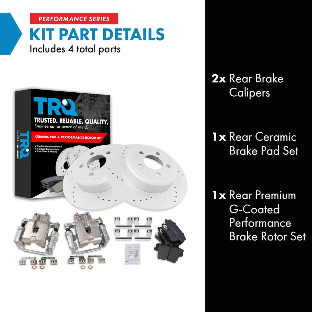 TRQ Performance Rear Brake Pad and Rotor Set Ceramic Solid Rotors Calipers Compatible with 2005-2018 Chrysler 300 2005-2008 Magnum 2006-2016 Dodge Charger 2009-2016 Challenger
