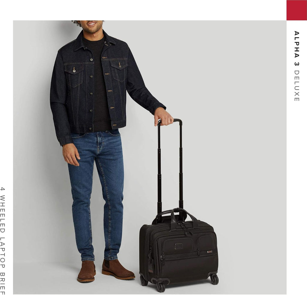 TUMI - Alpha Deluxe 4 Wheeled Laptop Case Brief - Laptop Bag with Wheels - Travel Briefcase with Expandable Design