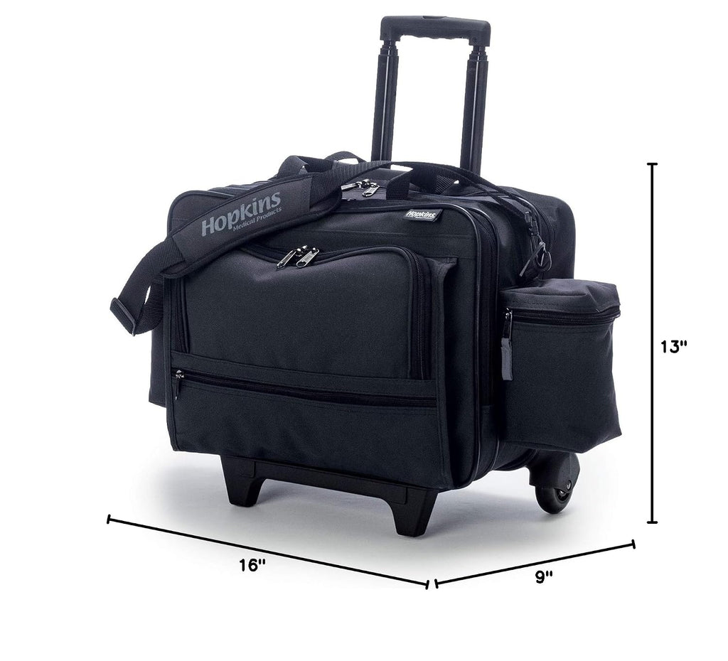 Hopkins Medical Products Rolling Med Bag with EZ-View: Waterproof, Ultimate Mobility for Healthcare Pros, 39.5' Handle, 16' x 3' x 12', Black