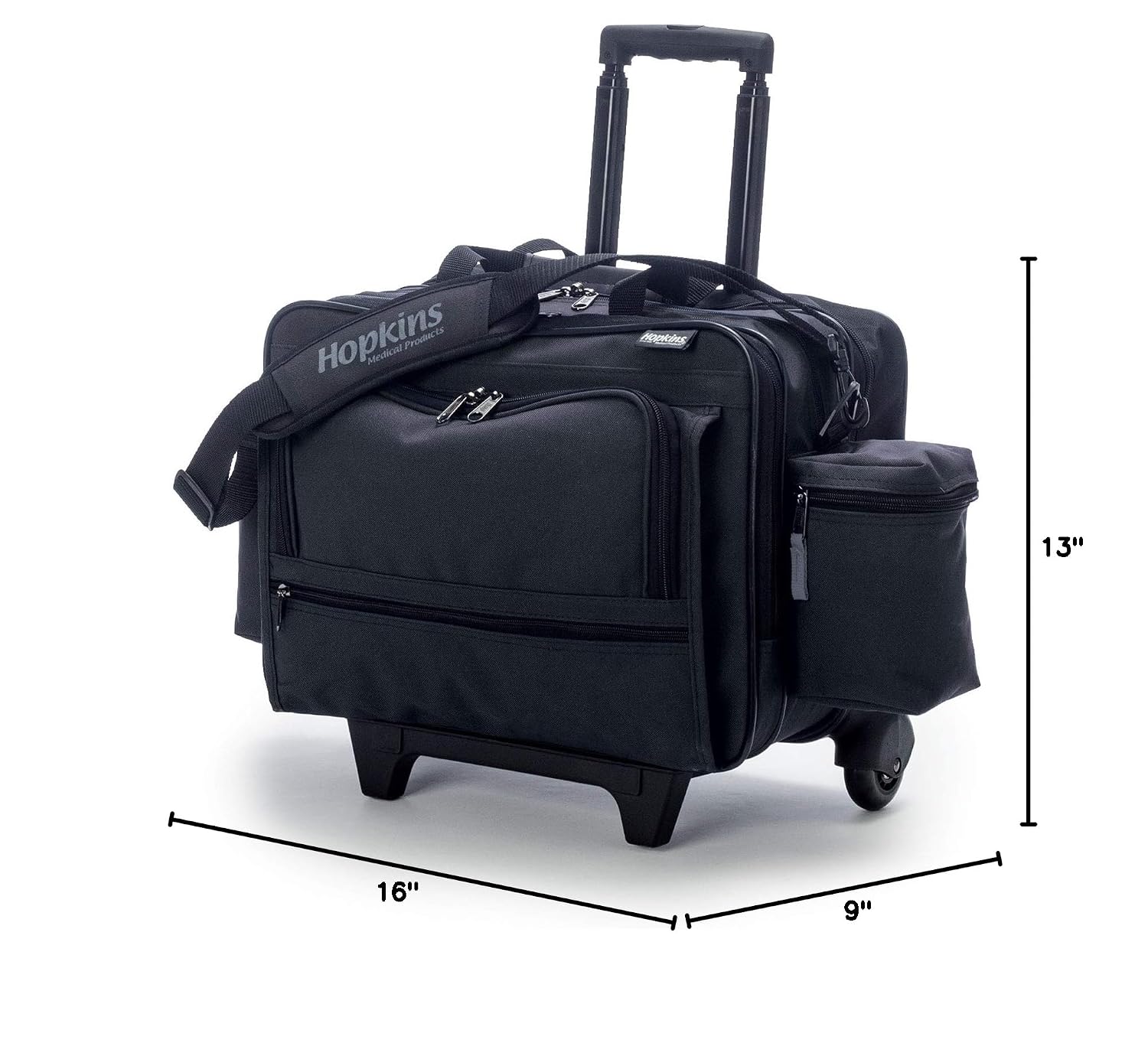 Hopkins Medical Products Rolling Med Bag with EZ-View: Waterproof, Ultimate Mobility for Healthcare Pros, 39.5' Handle, 16' x 3' x 12', Black