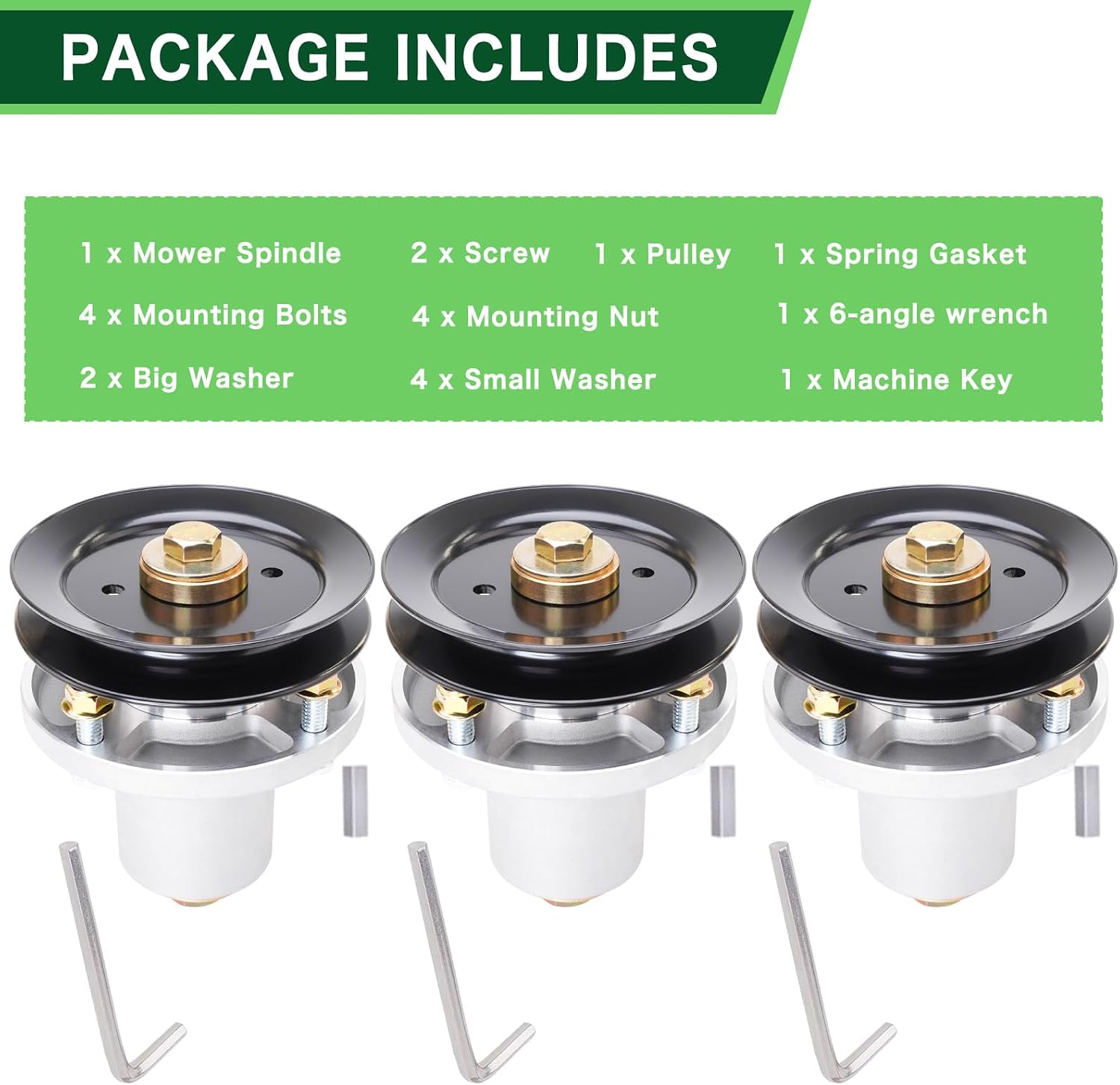 3 Pack 037-2050-00 037-2000-00 Spindle Assembly with 033-4820-00 Pulley for Bad Boy 42' 48' Deck MZ/MZ Mag num Zero Turn Lawn Mower