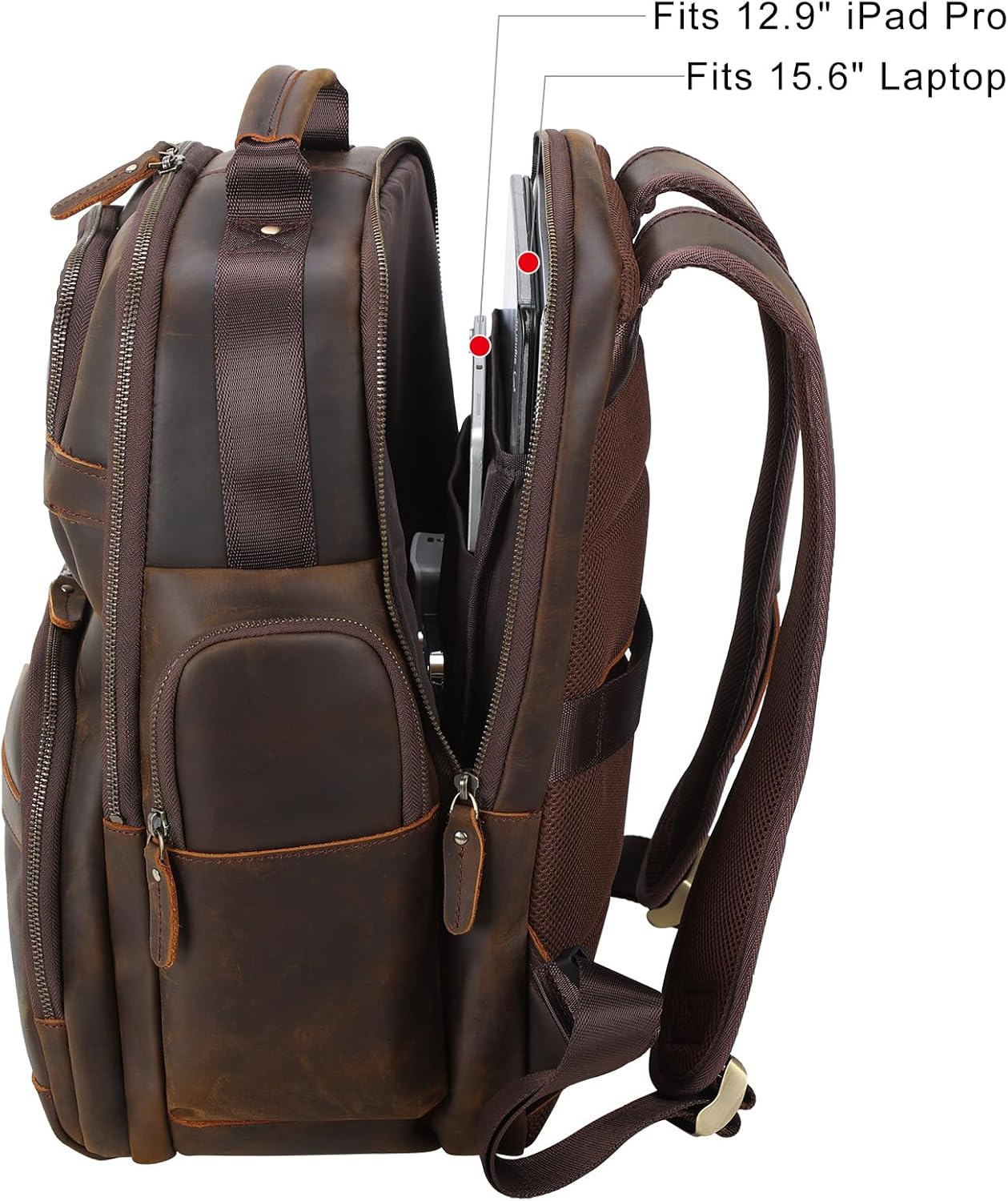TIDING Men's Vintage Leather Backpack 15.6' Laptop Bag Large Capacity Business Travel Hiking Shoulder Daypacks