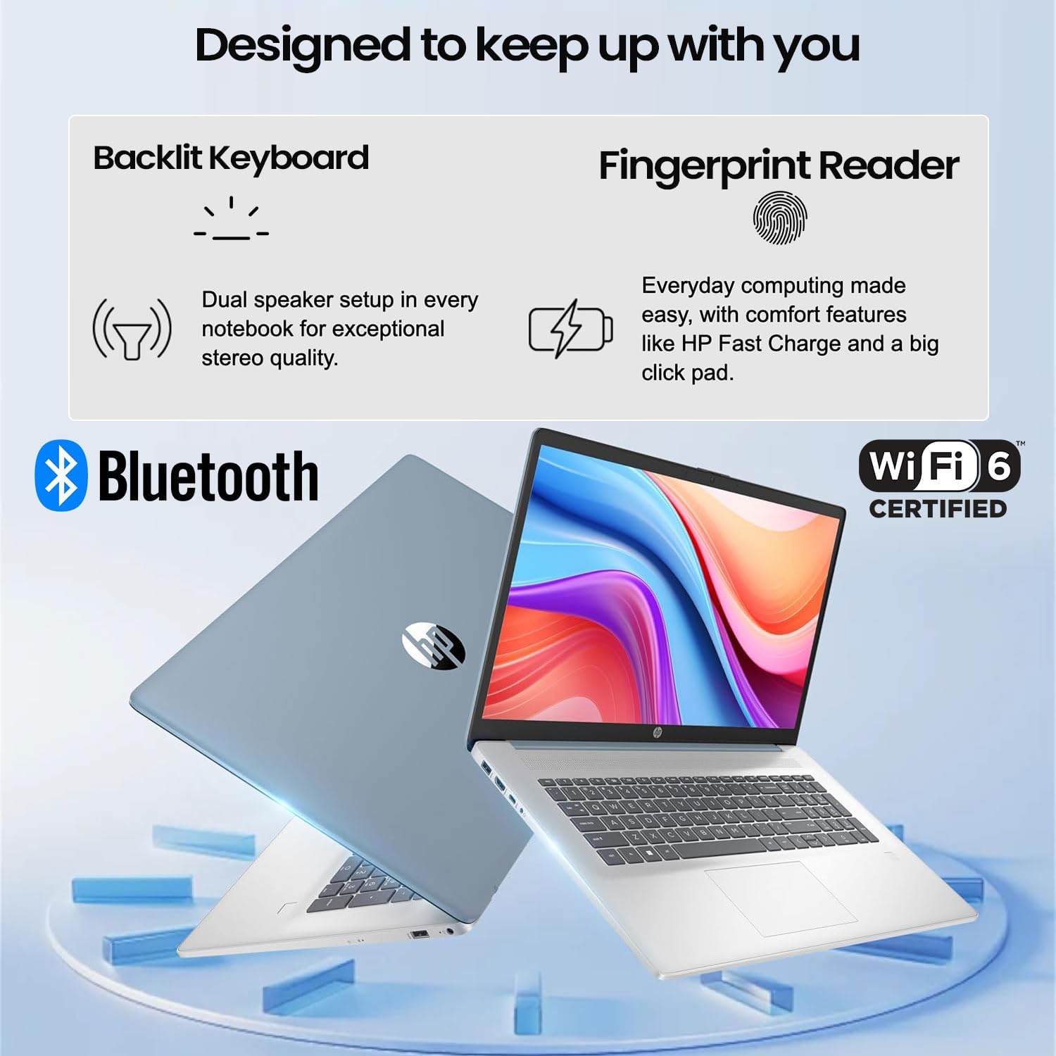 HP 17.3' Copilot AI Business Touchscreen Laptop, AMD Ryzen 6-Core 12-Thread CPU, 64GB RAM, 2TB SSD, Backlit KB, Fingerprint, Webcam, HDMI, Wi-Fi 6, Win11 Home, Blue, Bundle with ML101 Wireless Mouse