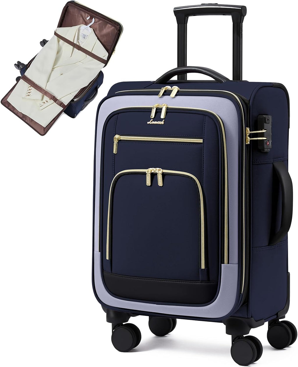 LOVEVOOK Carry on Luggage 22x14x9 Airline Approved, 22 Inch Large Rolling Suitcase with Garment Bag, Spinner Wheels & TSA Lock, 49L Softside Lightweight Underseat Carryon Luggage for Women Men Travel