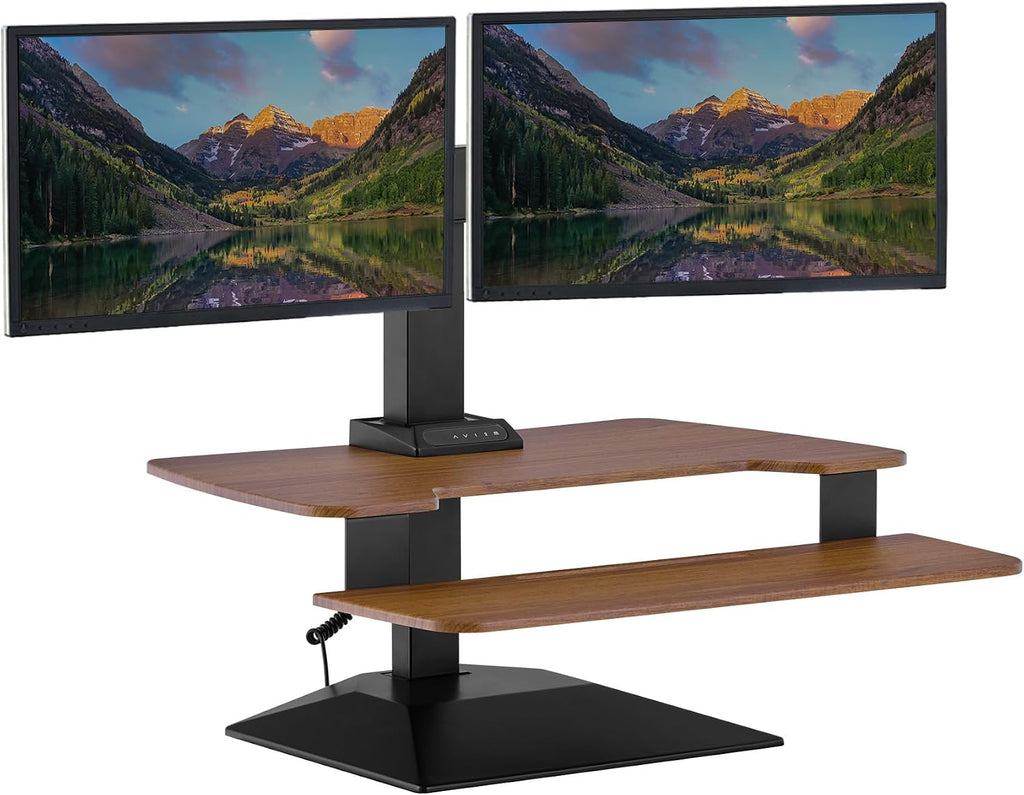 Vari VariDesk Premier Electric Converter -All-in-One Standing Desk Height Adjustable Riser - USB-A & USB-C - Ideal for Home Office Workspace - Dual Monitor Mount Computer Workstation (Walnut)