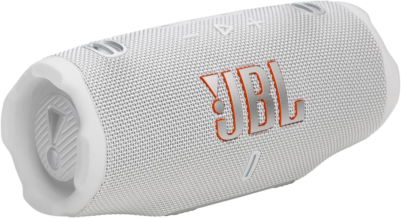 JBL Charge 6 - Portable Waterproof & Drop-Proof Bluetooth Speaker, Bold JBL Pro Sound with AI Sound Boost, 28Hrs of Playtime, Built-in powerbank & Comes with a Sturdy/Removable Carrying Strap (White)