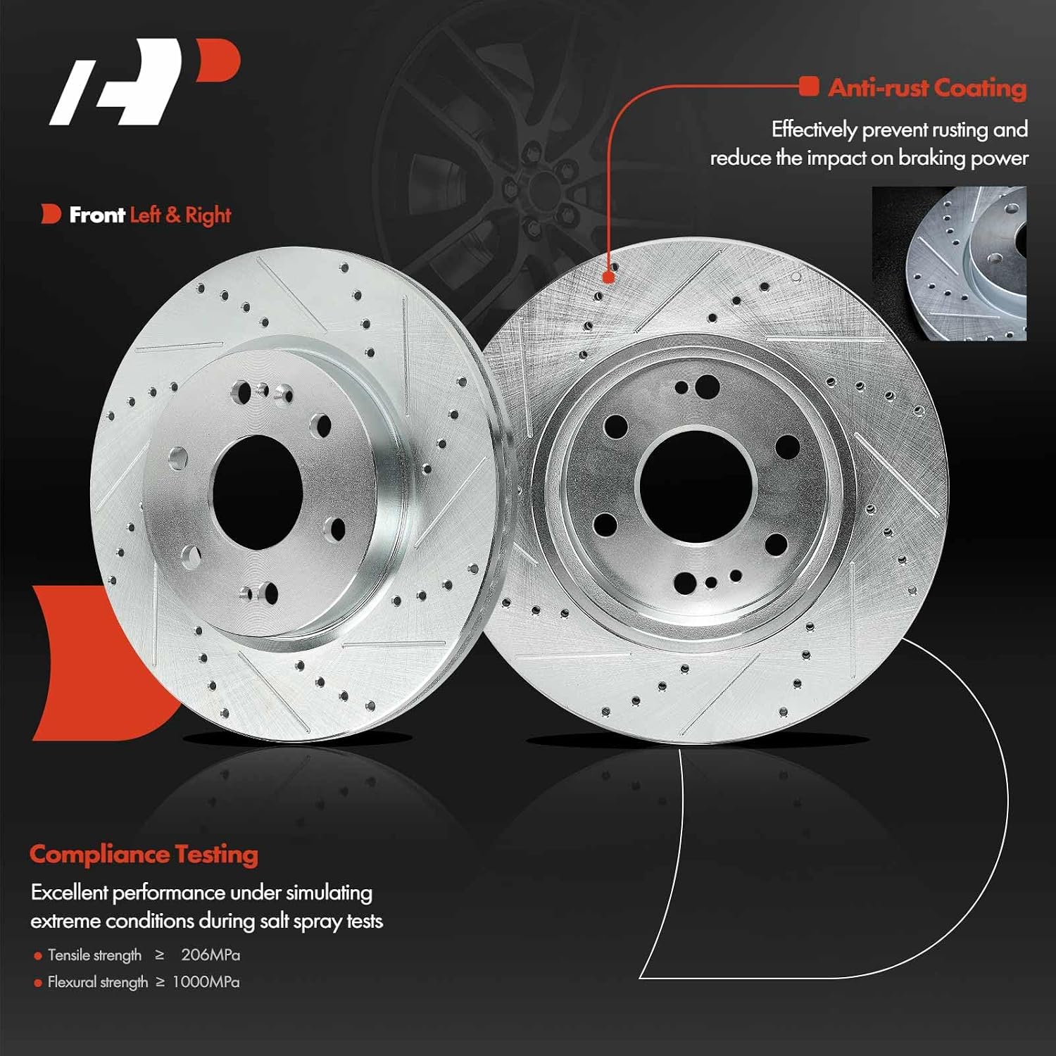 A-Premium Front and Rear Drilled and Slotted Disc Brake Rotors + Ceramic Pads Kit Compatible with Select Chevy, GMC & Cadillac Models - Silverado 1500, Tahoe, Sierra 1500, Yukon, Escalade, 12-PC Set
