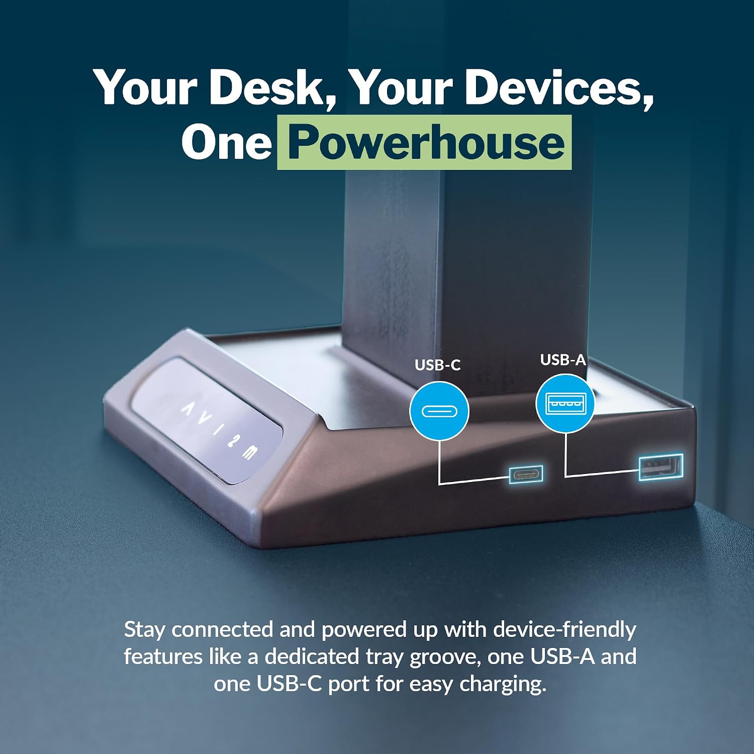 Vari VariDesk Premier Electric Converter -All-in-One Standing Desk Height Adjustable Riser - USB-A & USB-C - Ideal for Home Office Workspace - Dual Monitor Mount Computer Workstation (Walnut)