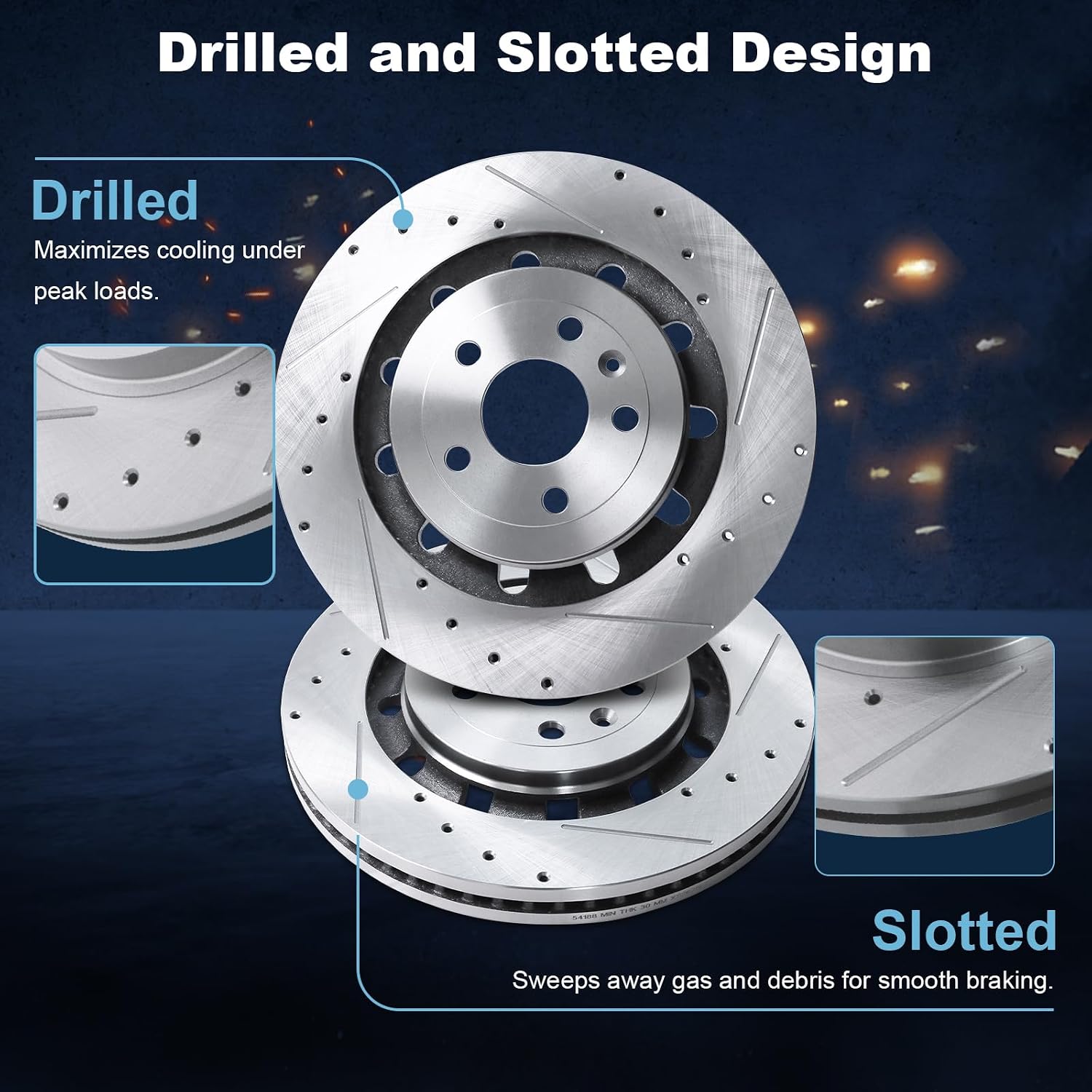 Front Drilled and Slotted Disc Brake Rotors Fit for Ford 13-19 Explorer/Flex/Police Interceptor Sedan/Taurus SHO, 14-18 Special Service Police Sedan; for Lincoln 13-16 MKS, 13-19 MKT