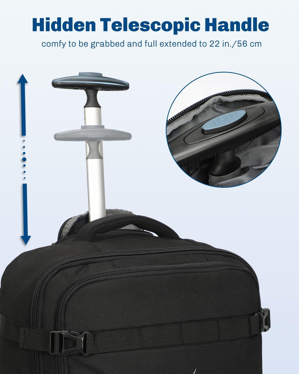 Hynes Eagle Rolling Backpack 42L Backpack with Wheels Airline Approved Carry on Luggage Laptop Travel Suitcase Bag for Women Men Jet Black