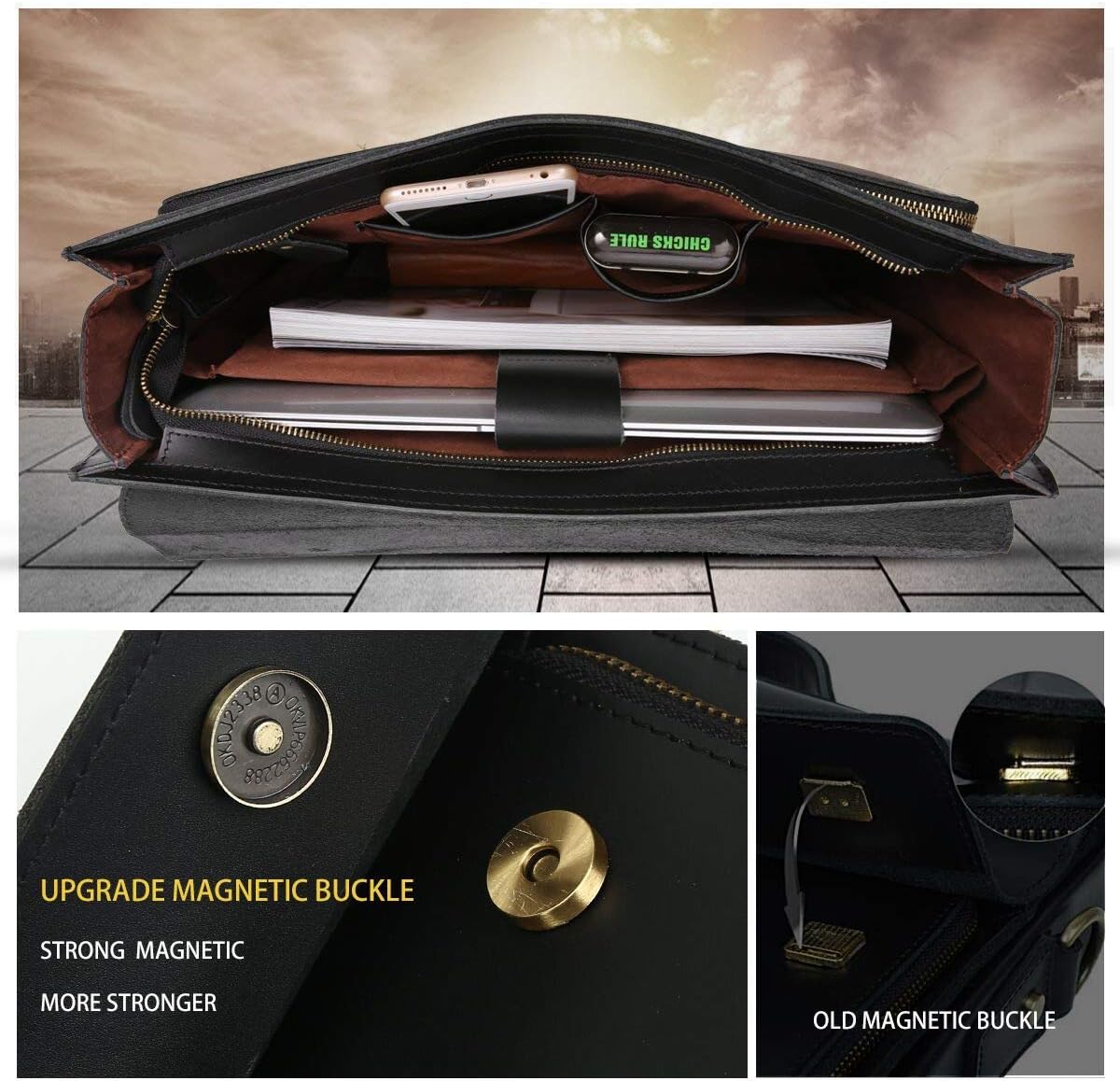 Leathario Leather Briefcase for Men Leather Laptop Bag Shoulder Messenger Bag Business Work Bag
