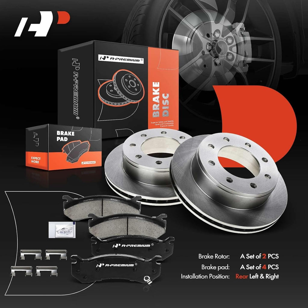A-Premium 12.99 inch (330mm) Rear Vented Disc Brake Rotors + Ceramic Pads Kit Compatible with Select Chevy, GMC and Hummer Models - Silverado 1500 HD, 2500, Suburban, Sierra 1500, Yukon XL 2500, H2