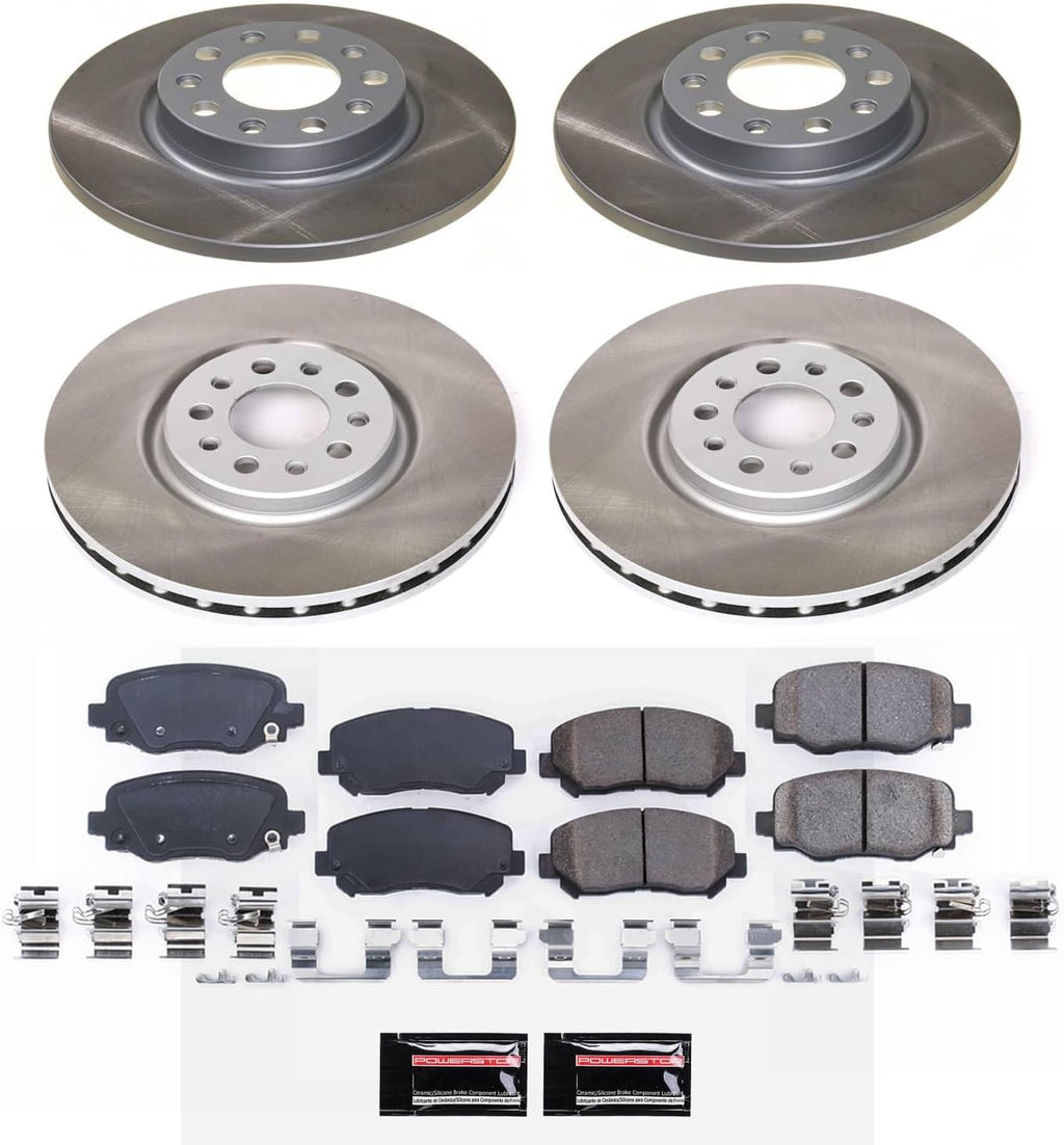 PowerStop Front and Rear Brake Kit for Chrysler 200 2015-17 | Jeep Cherokee 2014-22 - Ceramic Brake Pads + Semi Coated Rotors Replacement, SC6539