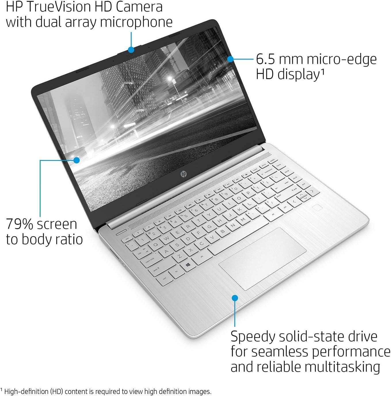 HP 14' Touchscreen Laptop, AMD Efficient Processor, 4GB RAM, 64GB eMMC, HD Touch Display, Windows 11, Wi-Fi, Bluetooth, HDMI, Webcam, Lightweight & Portable, Great for Study & Everyday Use