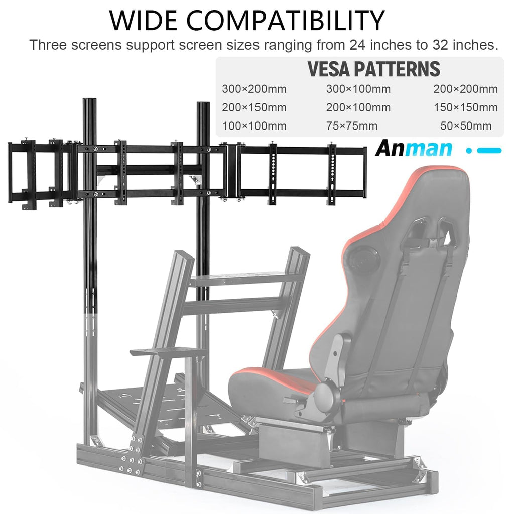 Anman Racing Simulator Cockpit Monitor Stand Fit for Logitech G29 G923, for Thrustmaster T248, for Fanatec Only Suitable Aluminum Racing Cockpit Without Wheel,Pedal
