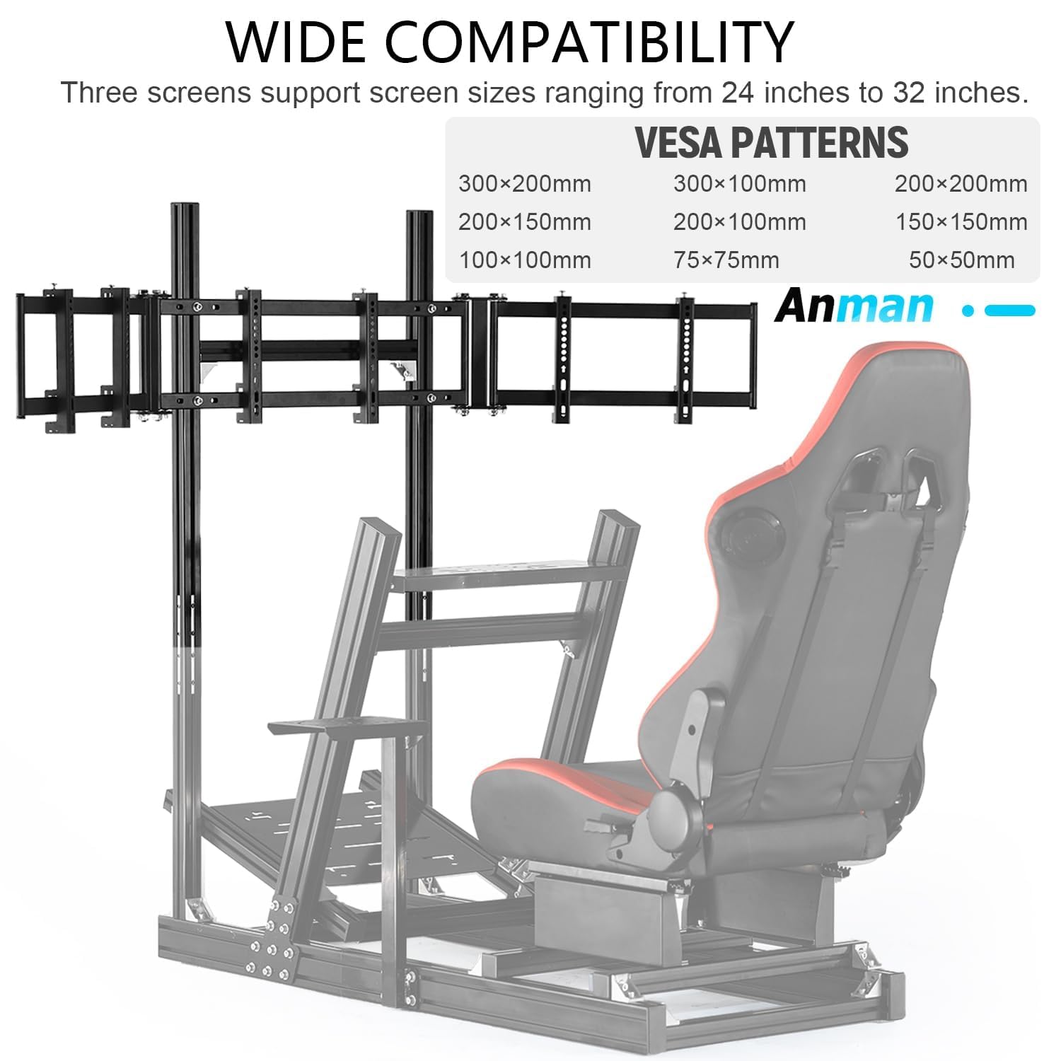 Anman Racing Simulator Cockpit Monitor Stand Fit for Logitech G29 G923, for Thrustmaster T248, for Fanatec Only Suitable Aluminum Racing Cockpit Without Wheel,Pedal