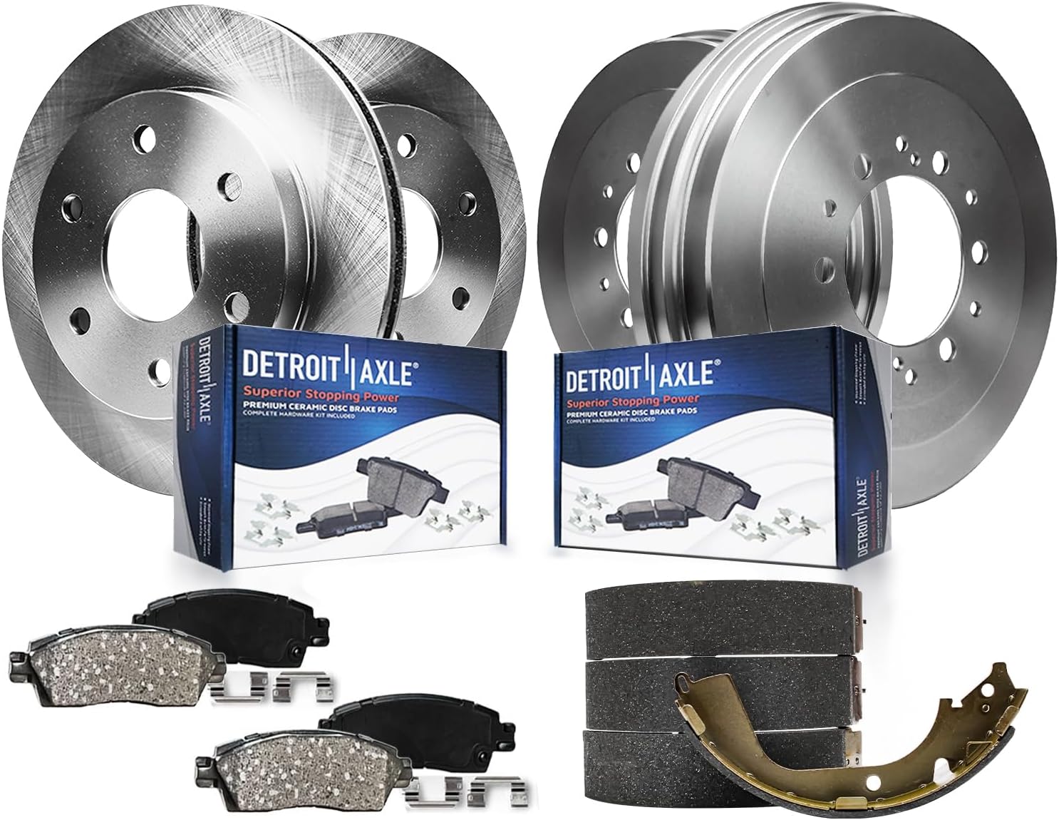 Detroit Axle - 8pc Brake Kit for 2002 Toyota 4Runner 2004 Tacoma, Front Disc Brake Rotors Ceramic Brakes Pads, Rear Brakes Drums and Semi-Metallic Shoes Replacement : 11.69' Inch Rotor