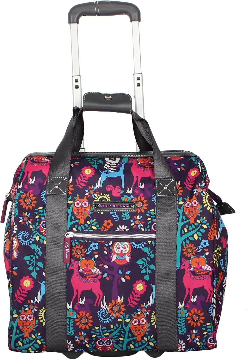 Lily Bloom Designer Under the Seat Tote Cabin Luggage Collection - 15 Inch Patterned Carry on Bag For Women - Lightweight Suitcase with 2 Rolling Wheels (Wildwoods)