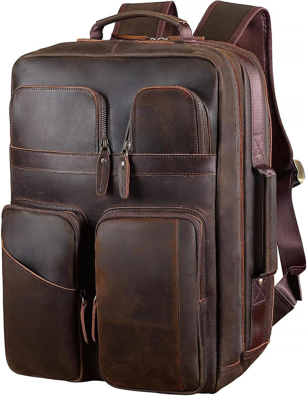 TIDING 17.3' Full Grain Leather Laptop Backpack for Men Multi Pockets Casual Daypack Business Travel Rucksack