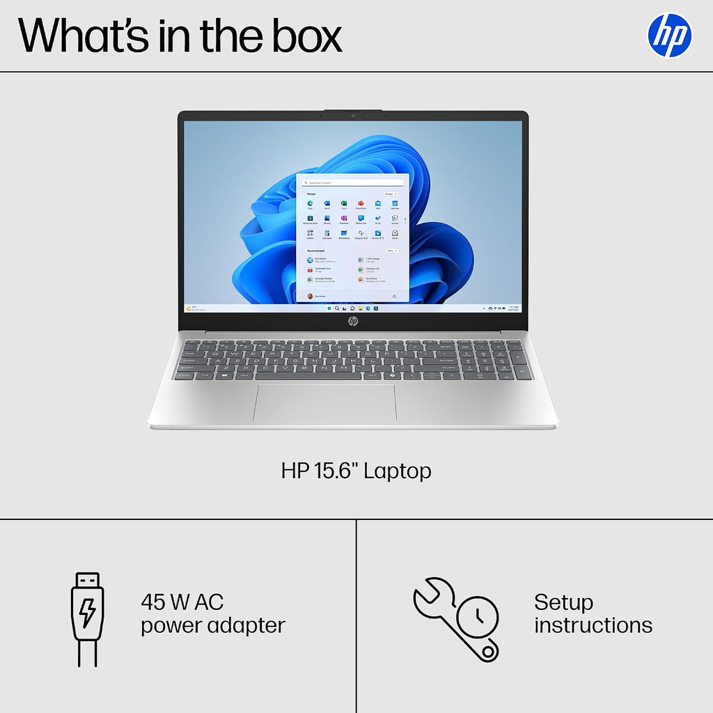 HP 15.6 inch Laptop, HD Display, Intel Core i3-N305, 8 GB RAM, 256 GB SSD, Intel UHD Graphics, Windows 11 Home, Natural Silver, 15-fd0500nr