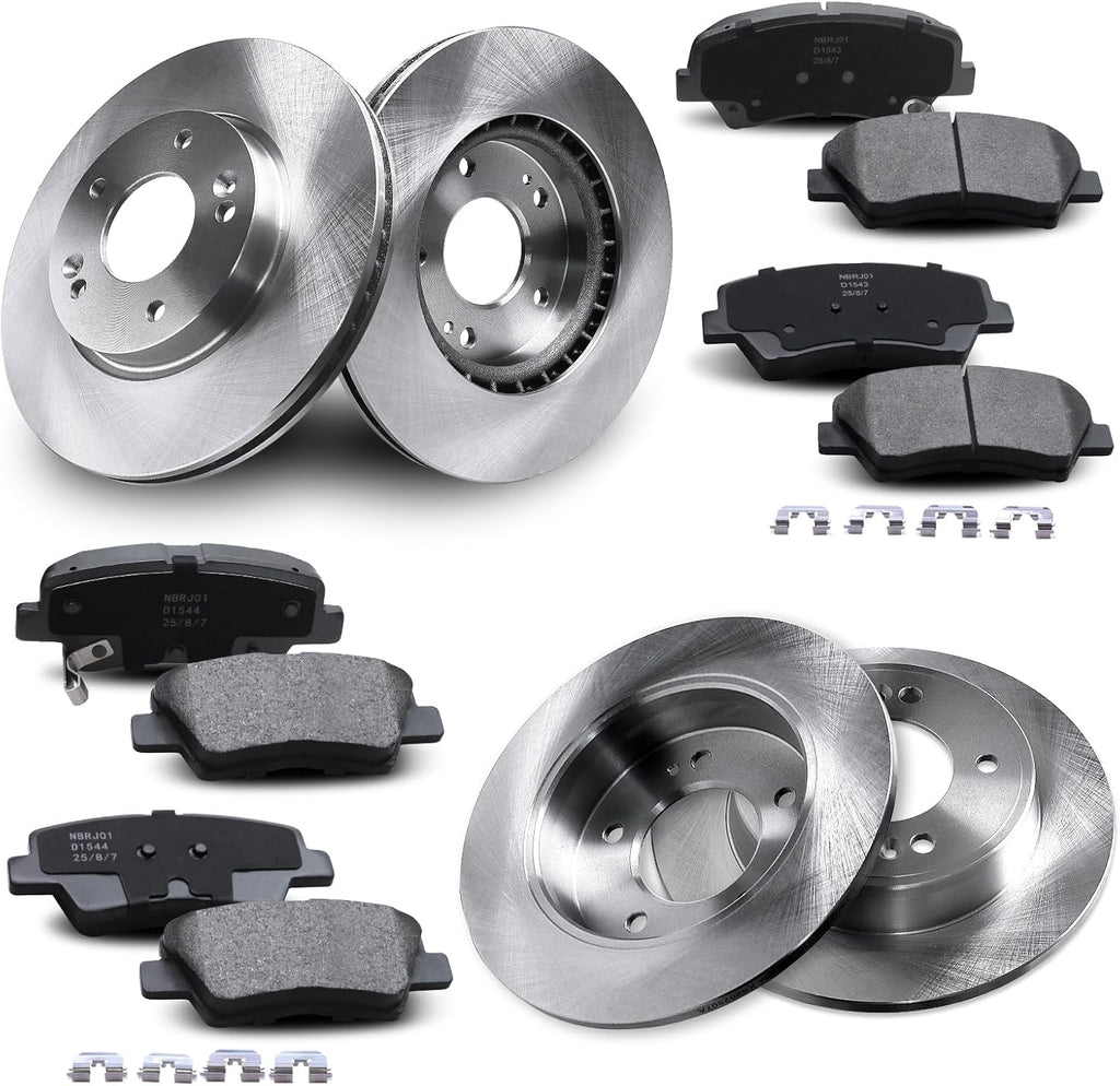 Front & Rear Disc Brake Rotors & Ceramic Brake Pads Kit Fit for Hyundai 11-16 Elantra, 13-16 Elantra GT, 12-15 Veloster; for Kia 14-16 Forte, 14-16 Forte Koup/Forte5#31584 31603 D1543 D1544