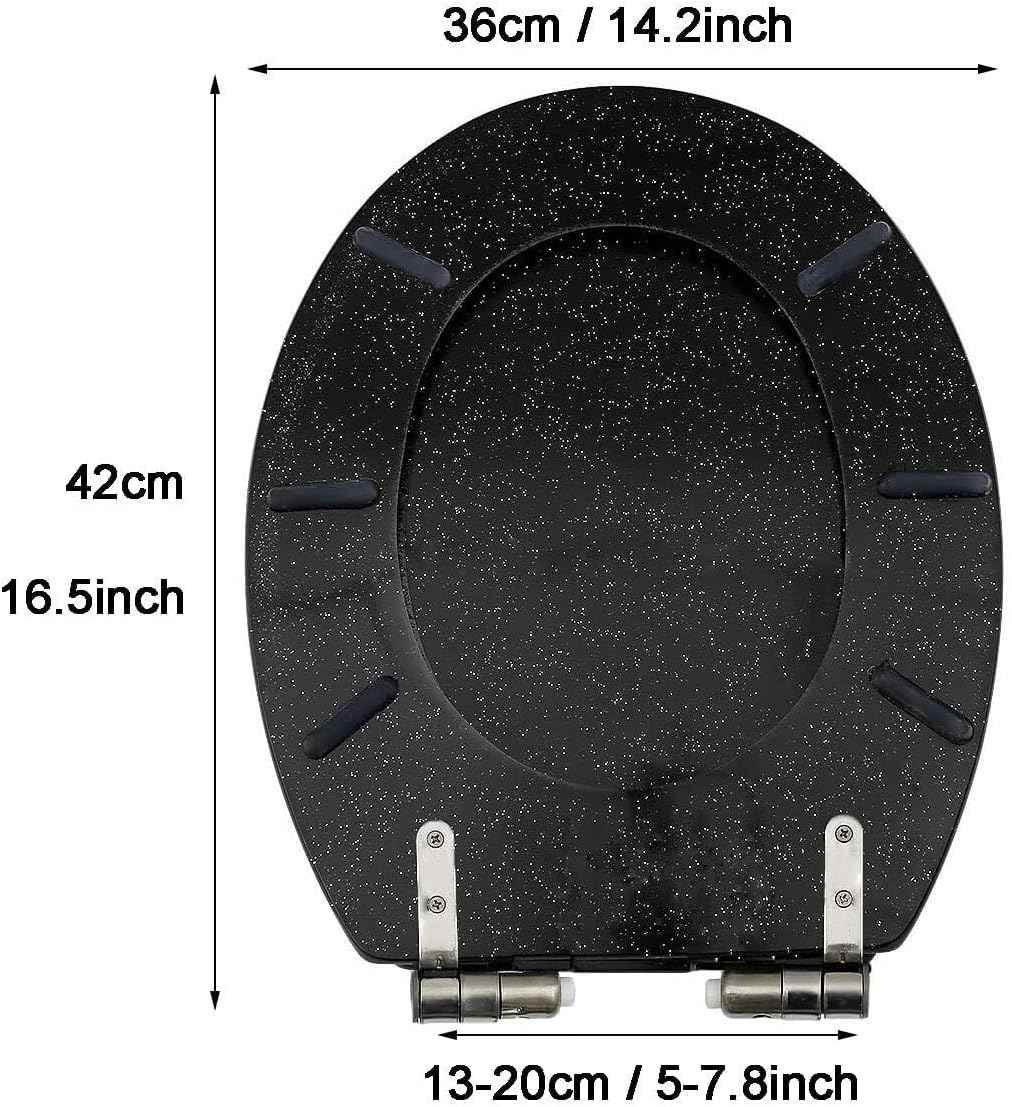 Resin Glitter Toilet Seat, Soft Close & Easy Clean, Oval 36 * 42cm, Top Fixing, Silver(Goldf)