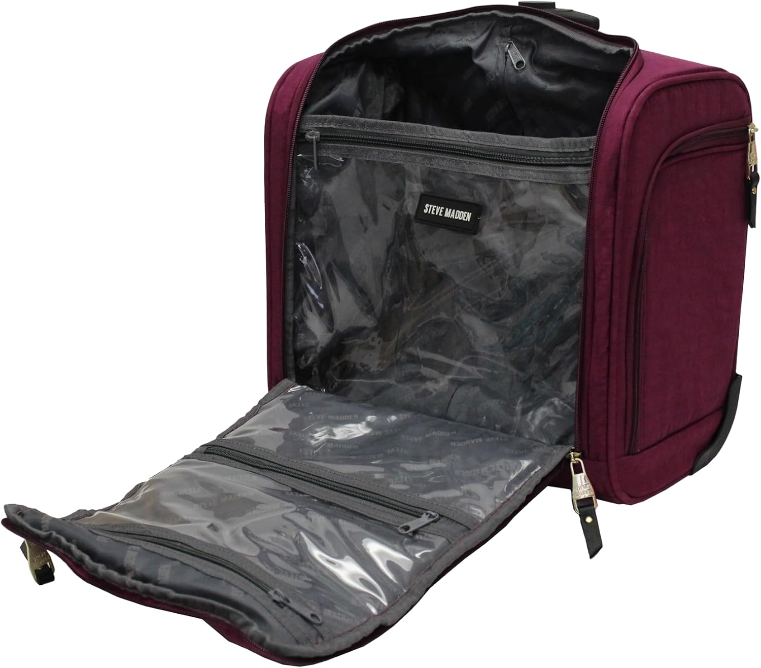 Steve Madden Designer 15 Inch Carry on Suitcase- Small Weekender Overnight Business Travel Luggage- Lightweight 2- Rolling Spinner Wheels Under Seat Bag for Women (Peek-A-Boo Purple)